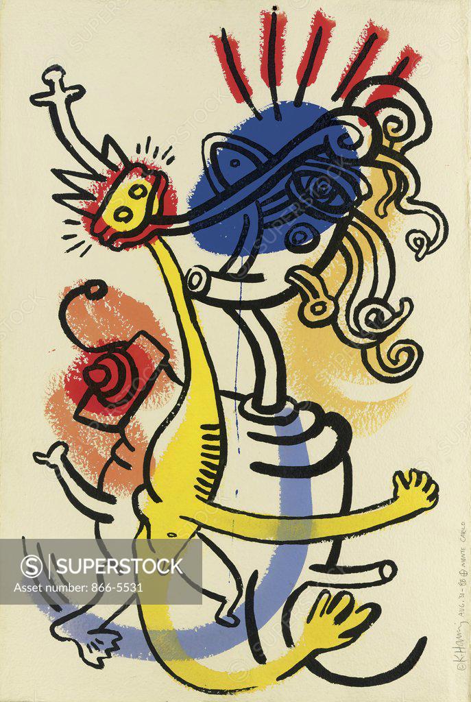 Stock Photo: 866-5531 Monte Carlo 1988 Keith Haring (1958-1990 American) Acrylic ink on paper