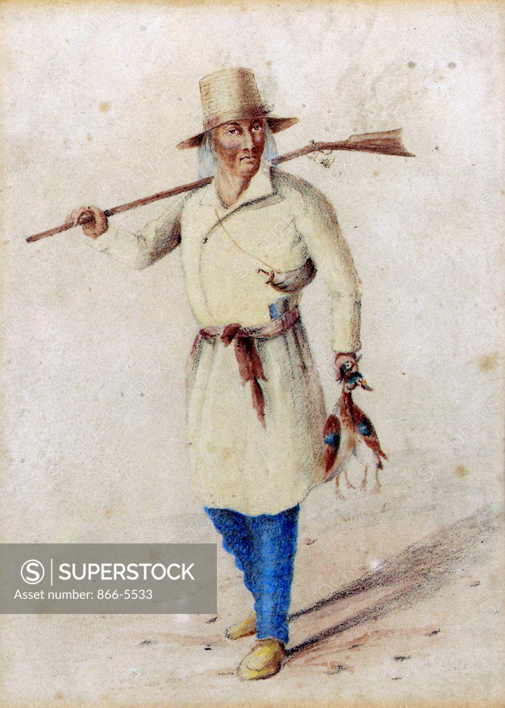Stock Photo: 866-5533 Jacob, An Old Chippewa Indian ca. 1842 English School Watercolor & pencil