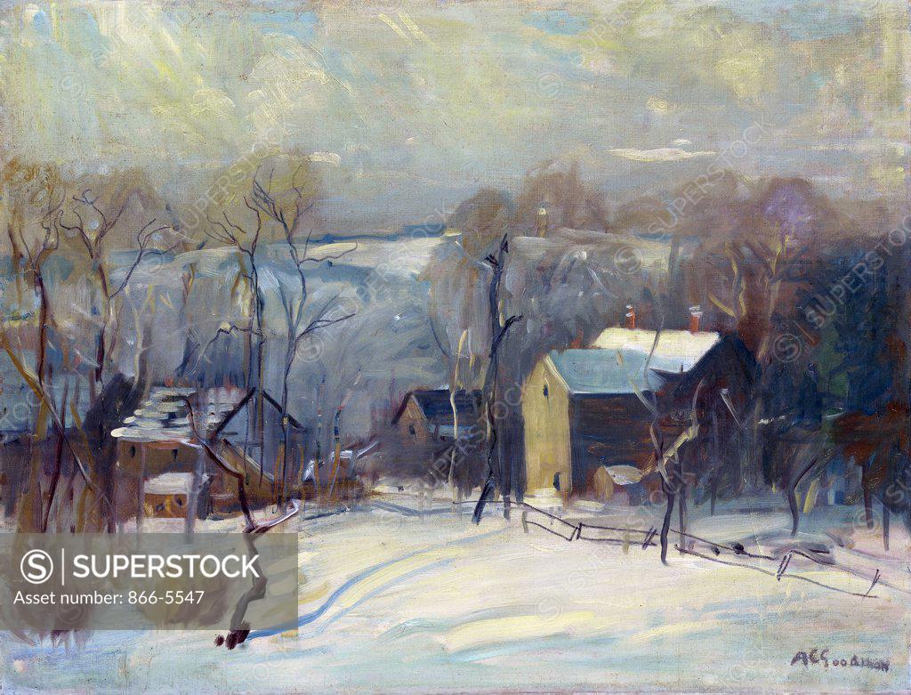 Stock Photo: 866-5547 Village in Snow Arthur Clifton Goodwin (1864-1929 American) Oil on canvas