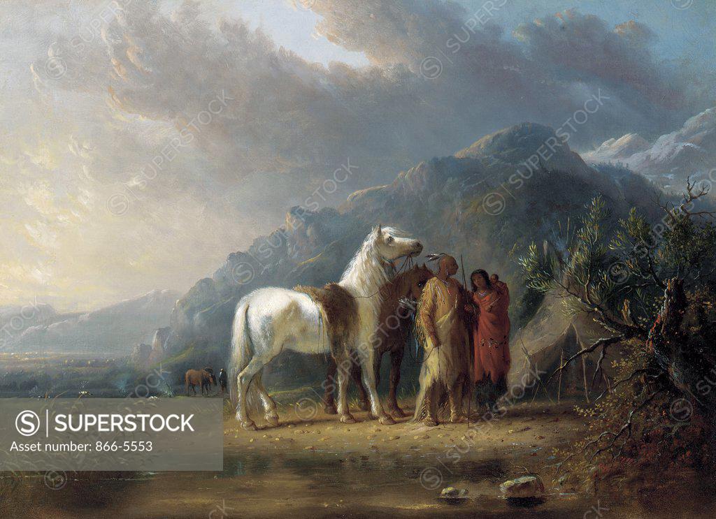 Stock Photo: 866-5553 Sioux Camp Alfred Jacob Miller (1810-1874 American) Oil on canvas
