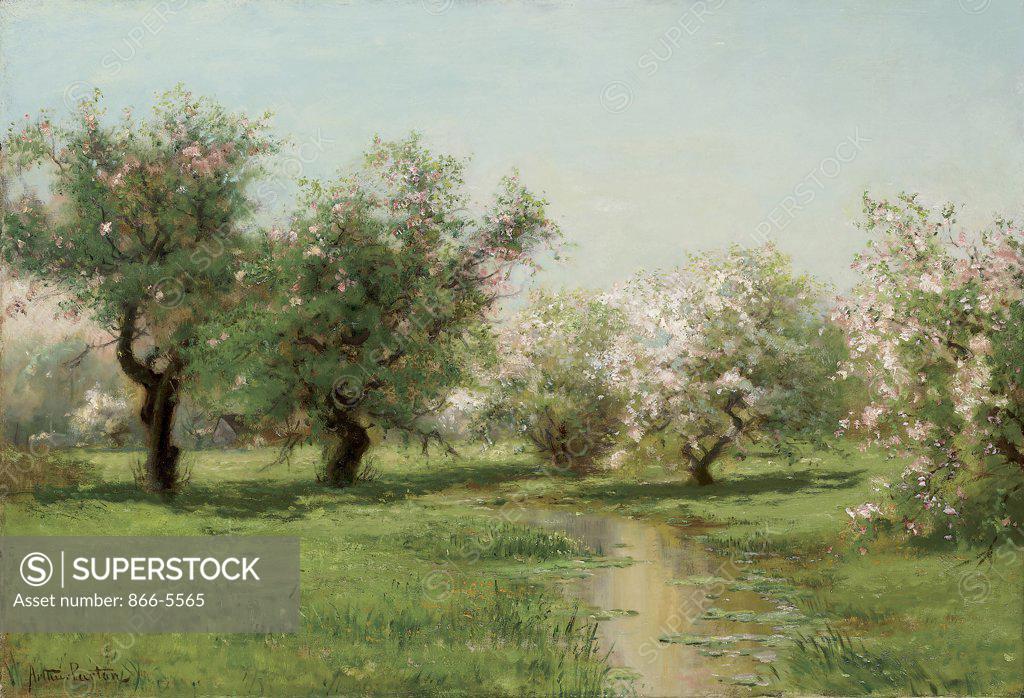 Stock Photo: 866-5565 The Orchard in Spring Arthur Parton (1842-1914 American) Oil on canvas