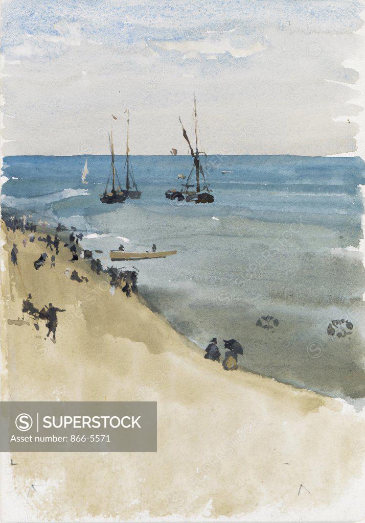Stock Photo: 866-5571 Green and Silver - The Bright Sea, Dieppe James Abbott McNeill Whistler (1834-1903 American) Watcol, gouach paper