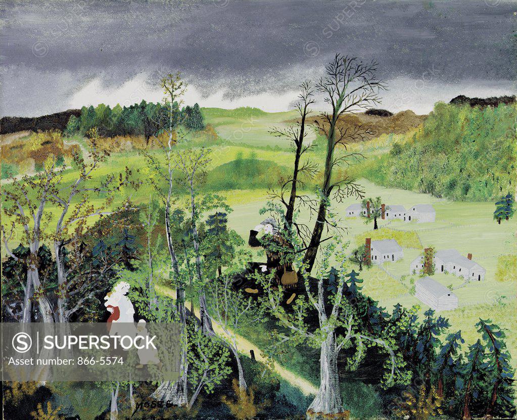 Stock Photo: 866-5574 The Lookout, 1777, Vermont Grandma Moses (1860-1961 American) Tempera&oil on panel
