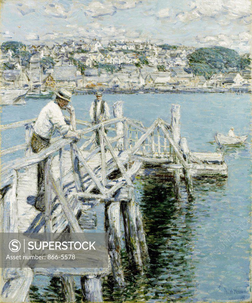 Stock Photo: 866-5578 Dock Scene, Gloucester, 1896 Frederick Childe Hassam (1859-1935 American) Oil on canvas