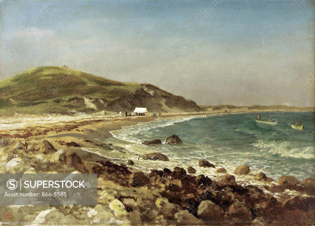 Stock Photo: 866-5585 Coastal Scene Albert Bierstadt (1830-1902 American) Oil on paper