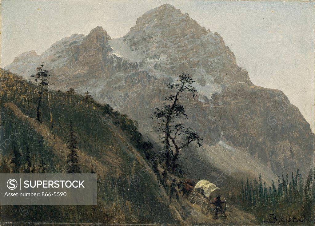 Stock Photo: 866-5590 Western Trail, The Rockies Albert Bierstadt (1830-1902 American) Oil on paper