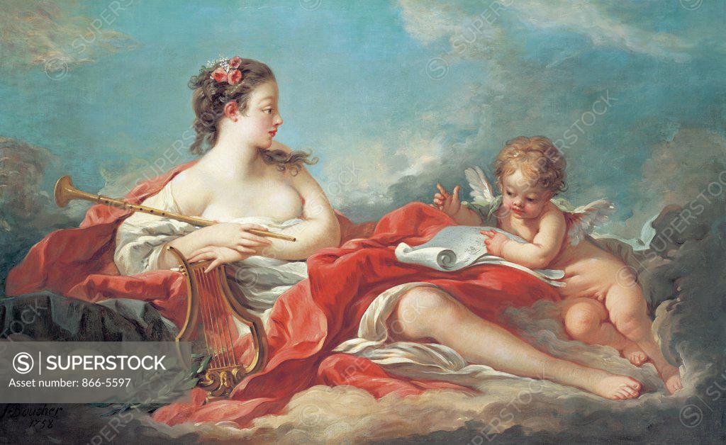 Stock Photo: 866-5597 Erato, The Muse of Love Poetry (Follow. of) Francois Boucher (1703-1770 French) Oil on canvas