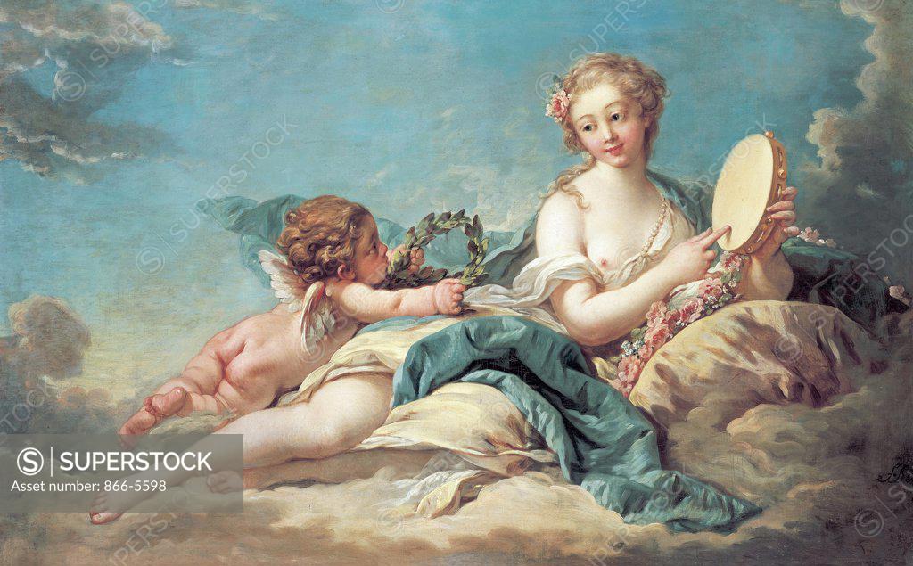 Stock Photo: 866-5598 Clio, The Muse of History and Song (Follow. of) Francois Boucher (1703-1770 French) Oil on canvas