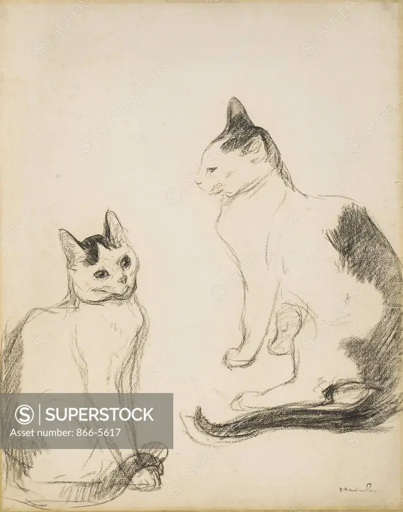 Les Deux Chats Théophile Alexandre Steinlen (1859-1923 Swiss) Charcoal on paper