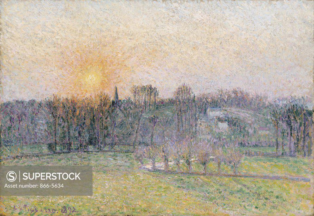 Stock Photo: 866-5634 Sunset, Bazincourt (Coucher De Soleil, Bazincourt) 1892 Camille Pissarro (1830-1903 French) Oil on canvas