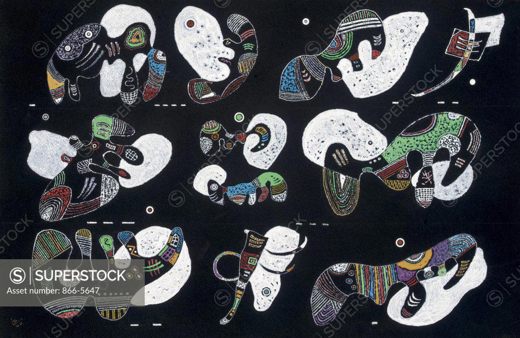 Stock Photo: 866-5647 Komposition Mit Weissen Formen Vasily Kandinsky (1866-1944 Russian) Gouache on black paper