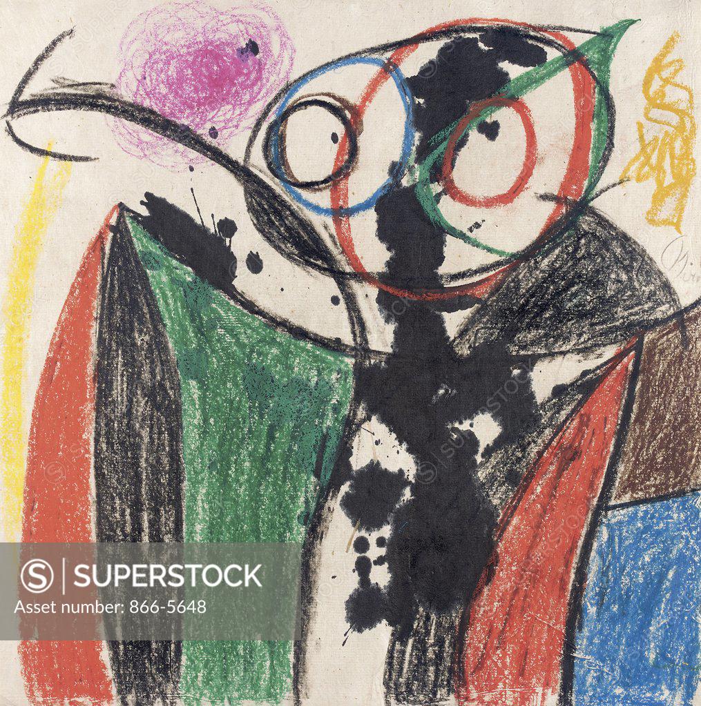 Stock Photo: 866-5648 Personnage Joan Miro (1893-1983 Spanish) Wax crayon on paper