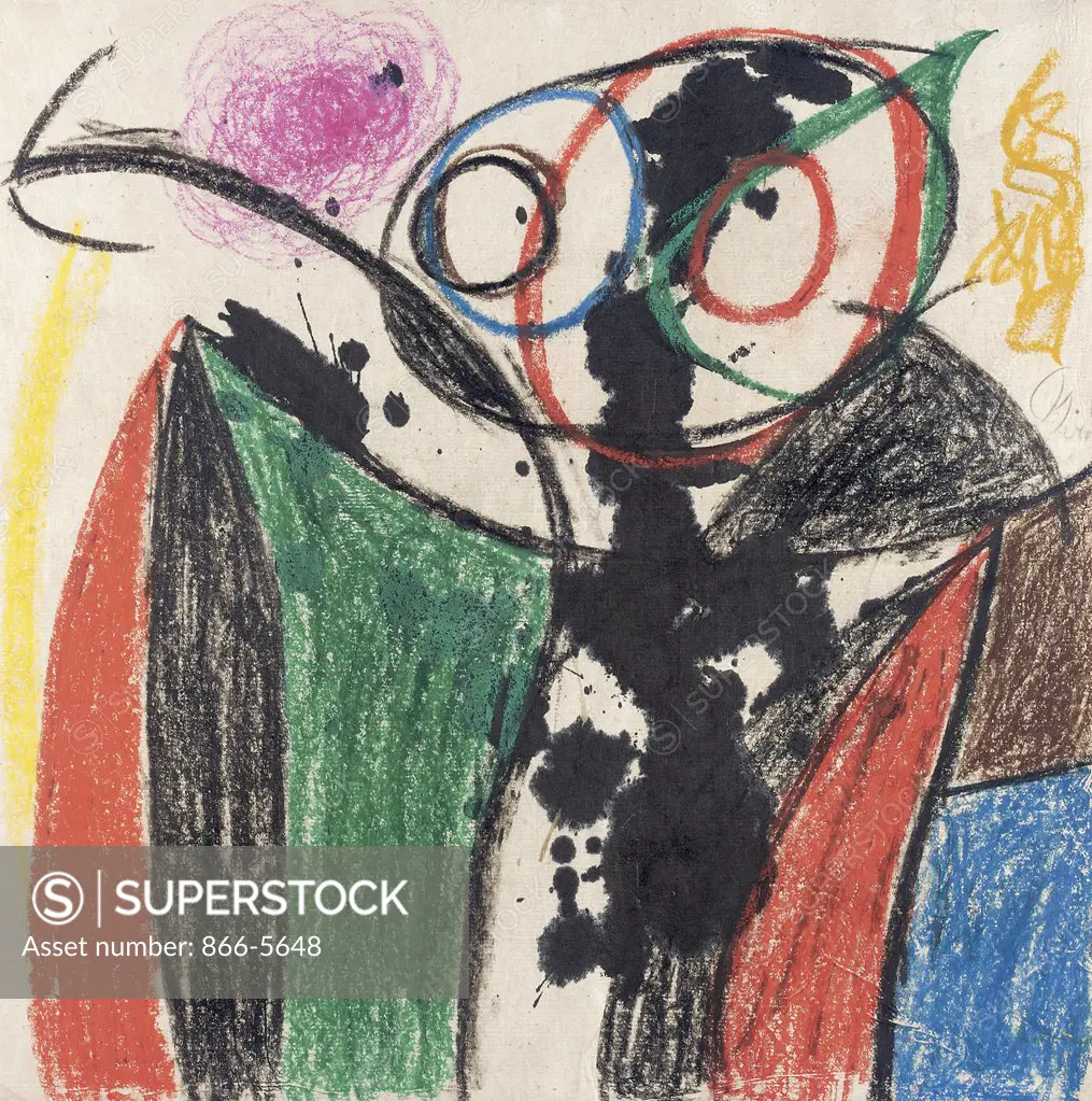 Personnage Joan Miro (1893-1983 Spanish) Wax crayon on paper