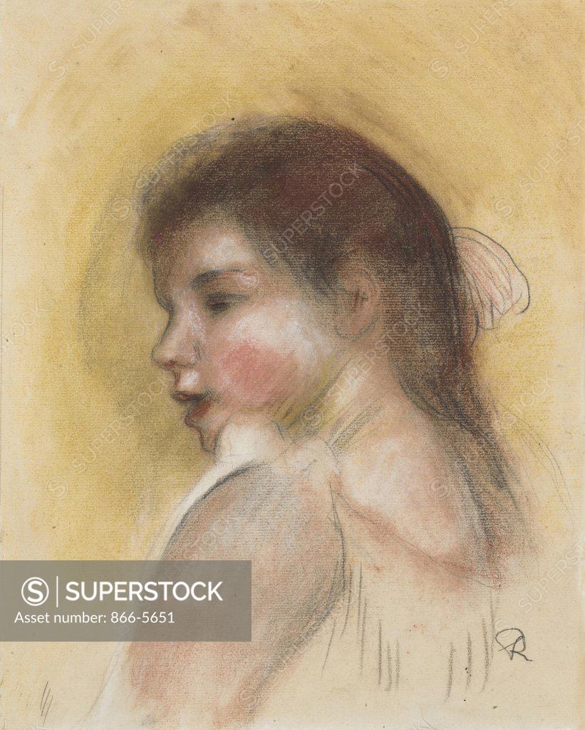 Stock Photo: 866-5651 Tete de Jeune Fille en Profil Pierre Auguste Renoir (1841-1919 French) Pastel on paper