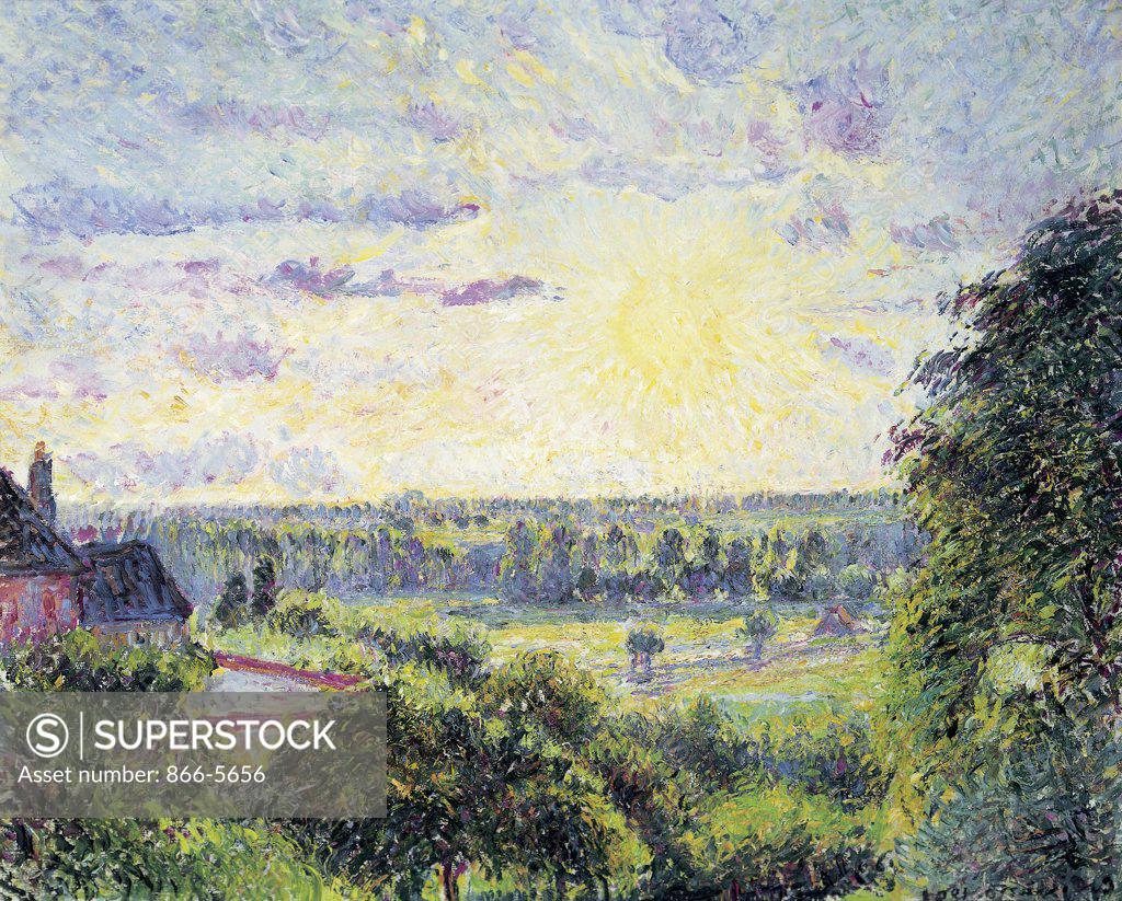 Stock Photo: 866-5656 Soleil Couchant a Eragny 1891 Camille Pissarro (1830-1903 French) Oil on canvas