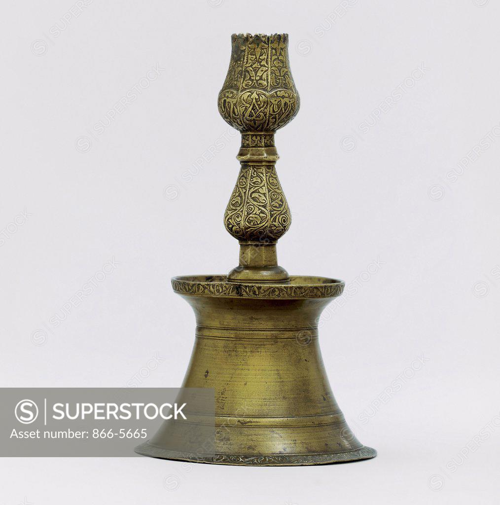 Stock Photo: 866-5665 An Ottoman Brass Candlestick,Turkey 17th Century Islamic Art Antique