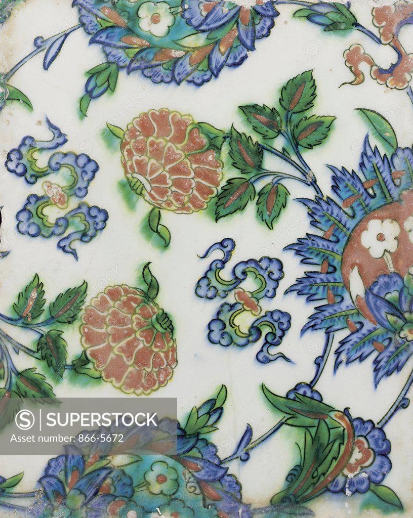 Stock Photo: 866-5672 An Iznik Polychrome Pottery Tile, Ottoman Turkey Late 16th Century Islamic Art 