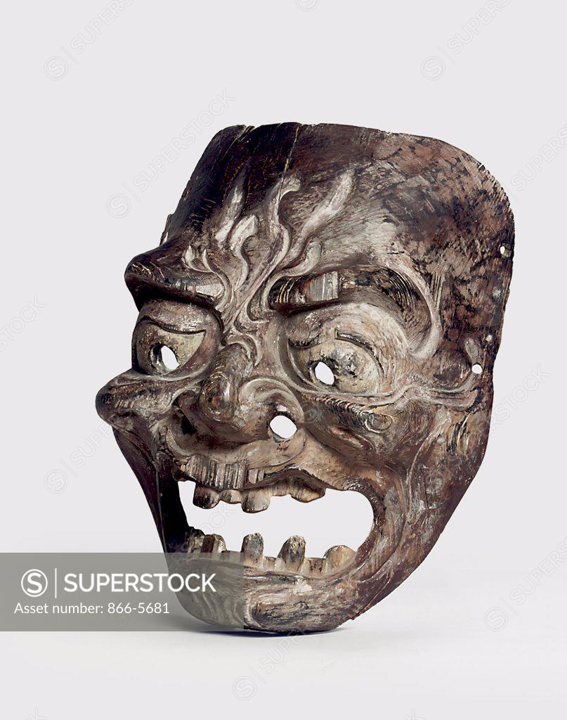 Stock Photo: 866-5681 Wood Gigaku Mask, Kamakura Period (13th - 14th Century) Japanese Art Wood