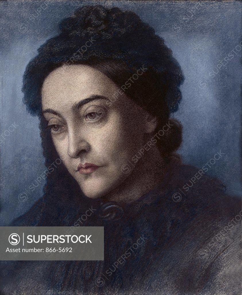 Stock Photo: 866-5692 Portrait of Christina Rossetti; Head and Shoulders Turned Three-Quarters to the Left Dante Gabriel Rossetti (1828-1882 British)