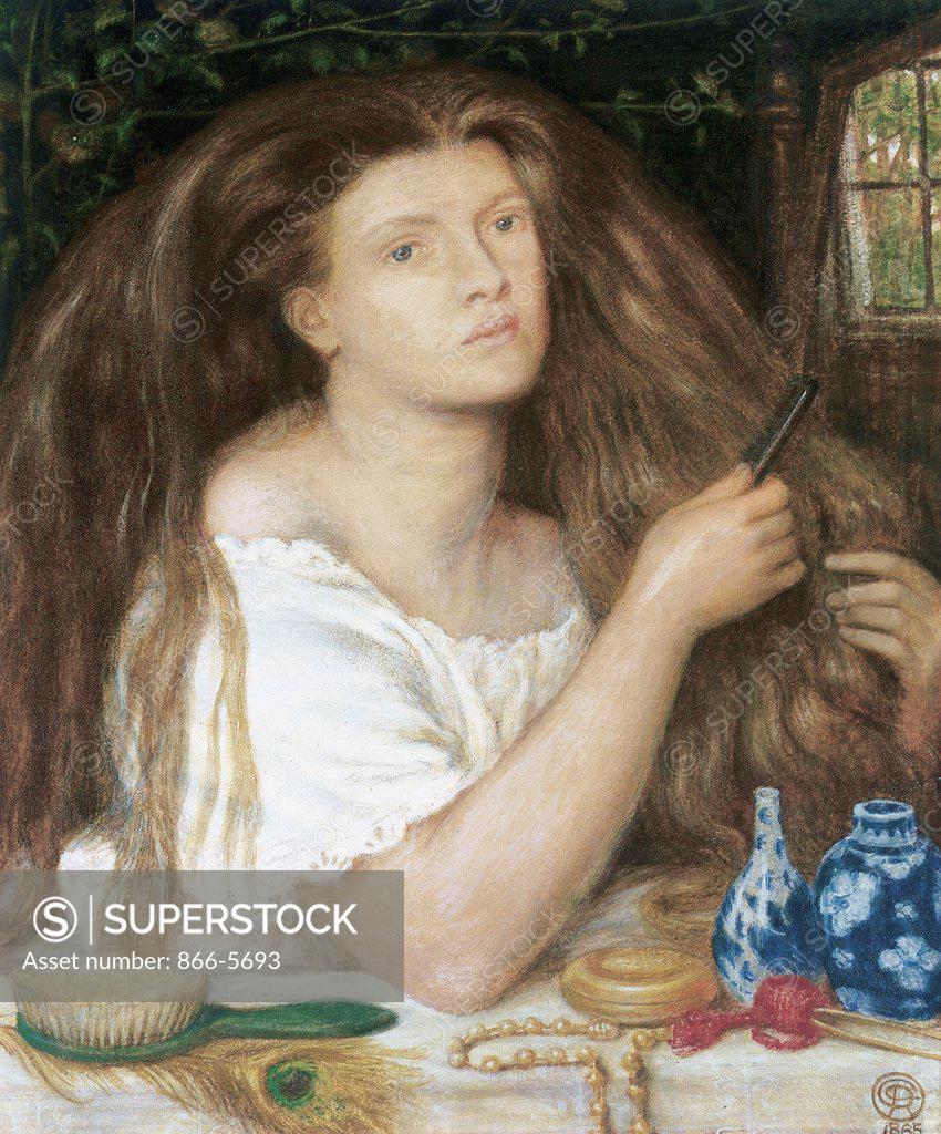 Stock Photo: 866-5693 Golden Tresses 1865 Dante Gabriel Rossetti (1828-1882 British) Watercolor & pencil