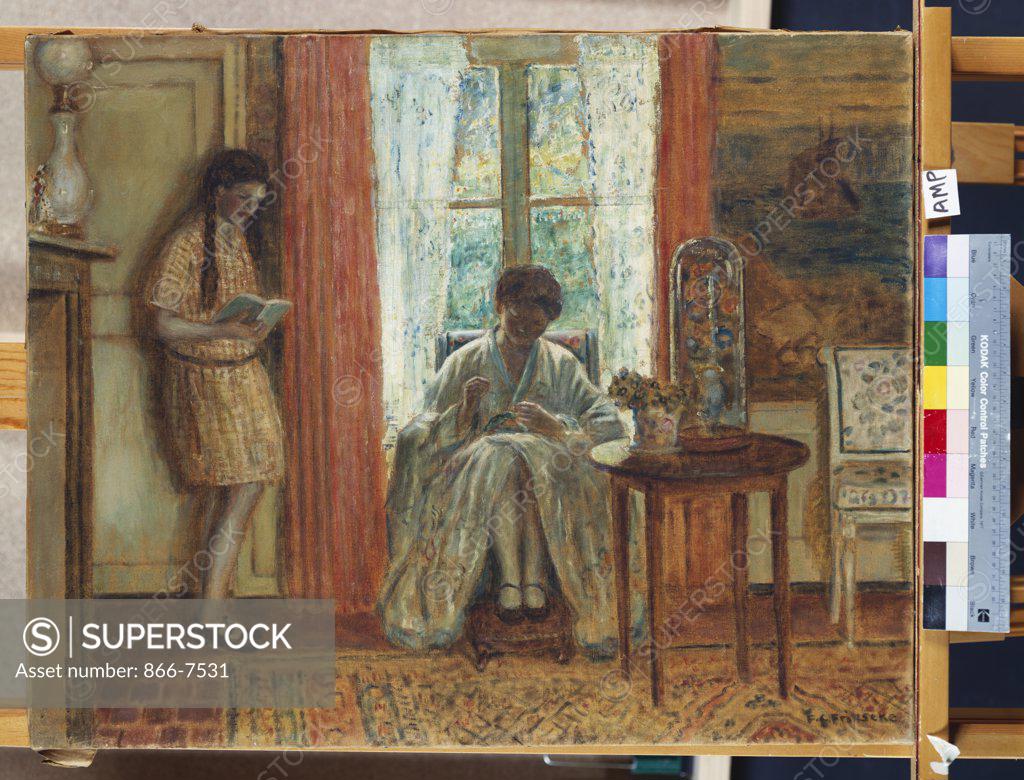 Stock Photo: 866-7531 Reciting The Lesson.  Frederick Carl Frieseke (1874-1939). Oil On Canvas.