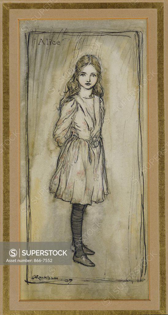 Stock Photo: 866-7552 Alice. Arthur Rackham (1867-1939). Pencil, pen and black ink and watercolour on card, 1907.  9 X 5 1/8 In.