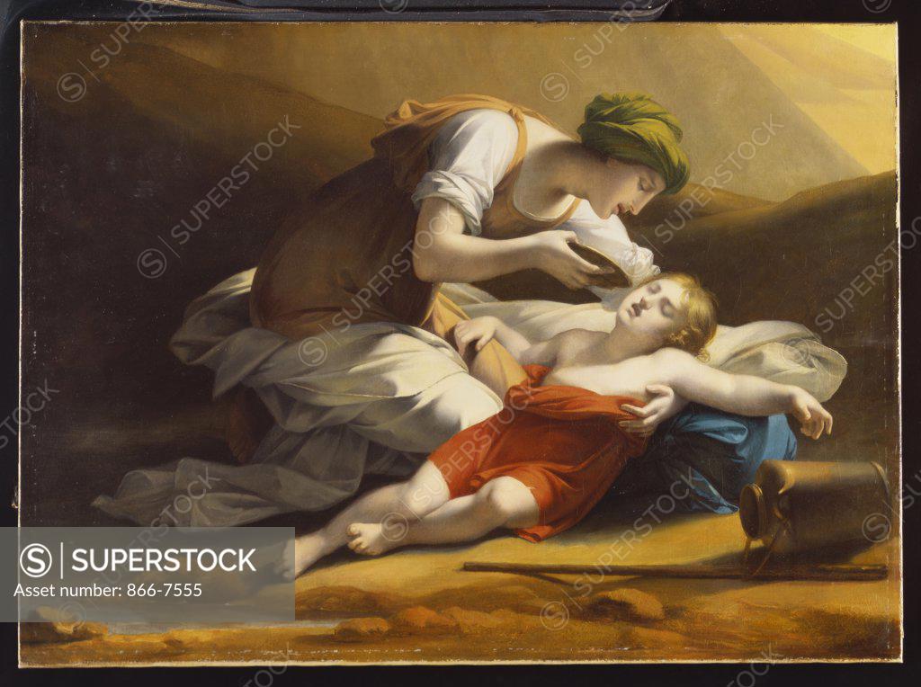 Stock Photo: 866-7555 Hagar giving Ishmael water from the Miraculous Well in the Desert. Charles Paul Landon (1760-1826). Oil on canvas, 75 x 103cm.