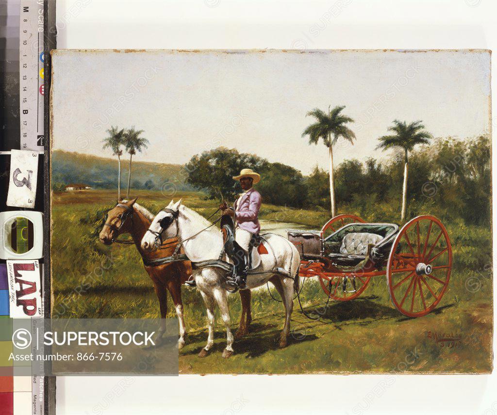Stock Photo: 866-7576 Cuban Landscape With Horseback Rider; Quitrin Y Jinete. Eduard Morales (1890-1938). Oil On Canvas, 1917.