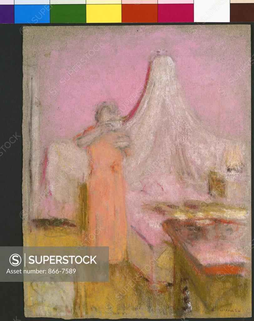 Stock Photo: 866-7589 The Morning Cup Of Tea. La Tasse De The Du Matin. Edouard Vuillard (1868-1940). Pastel On Gray Paper, Circa, 1930.