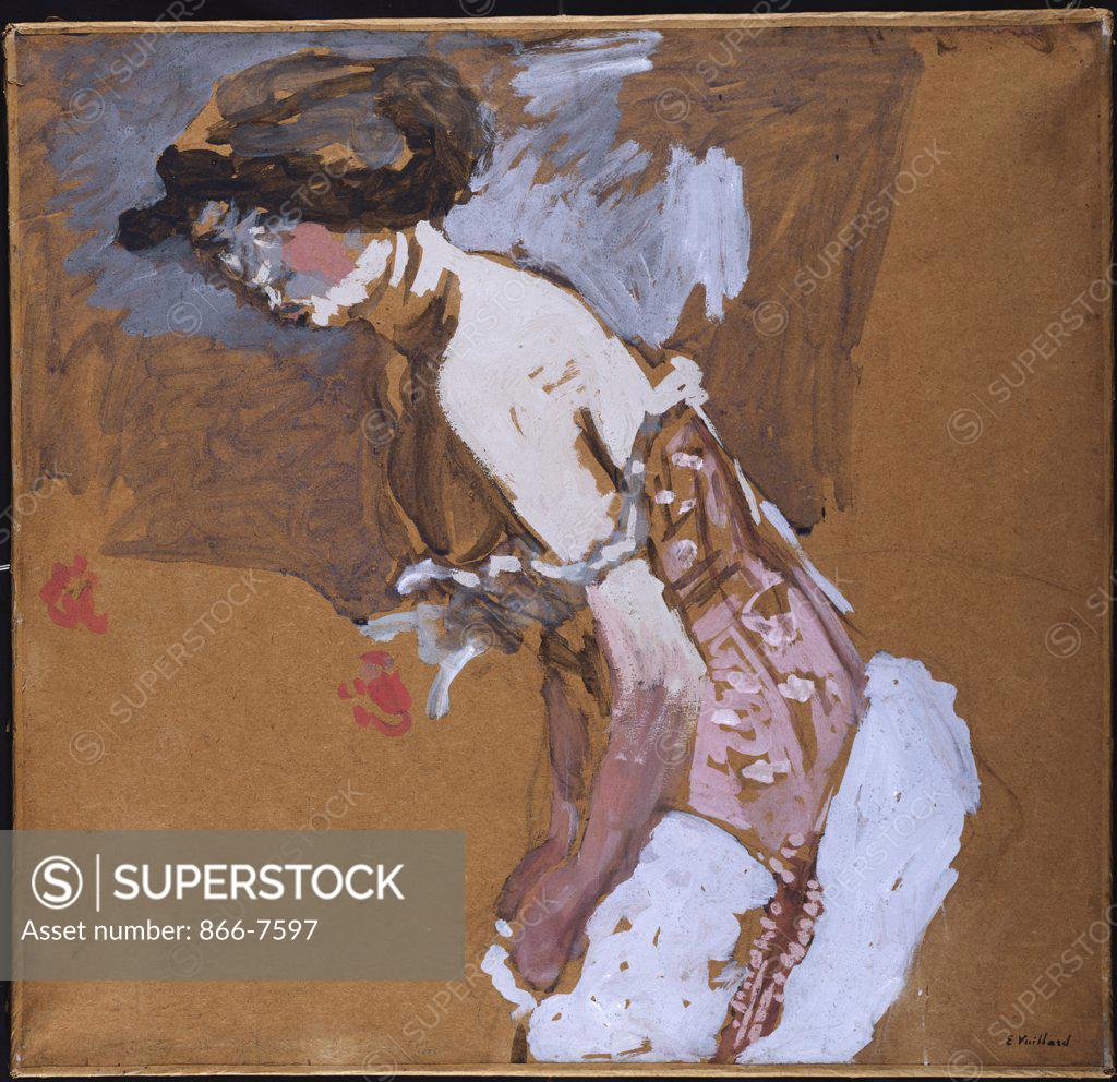 Stock Photo: 866-7597 Woman With Red Corset. La Femme Au Corset Rouge. Edouard Vuillard (1868-1940). Detrempe On Brown Paper Laid On Canvas.