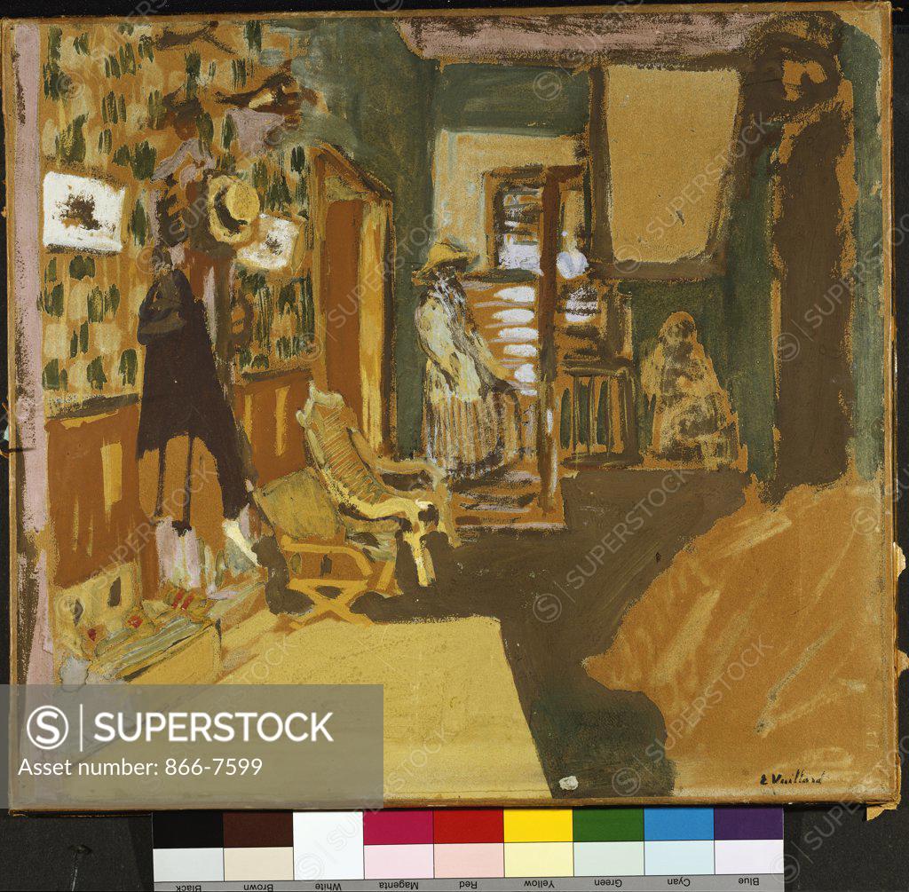 Stock Photo: 866-7599 Miss Hessel in the hallway. Mme Hessel dans le vestibule. Edouard Vuillard (1868-1940). Peinture A La Colle On Buff Paper Laid Down On Canvas, Circa, 1909.