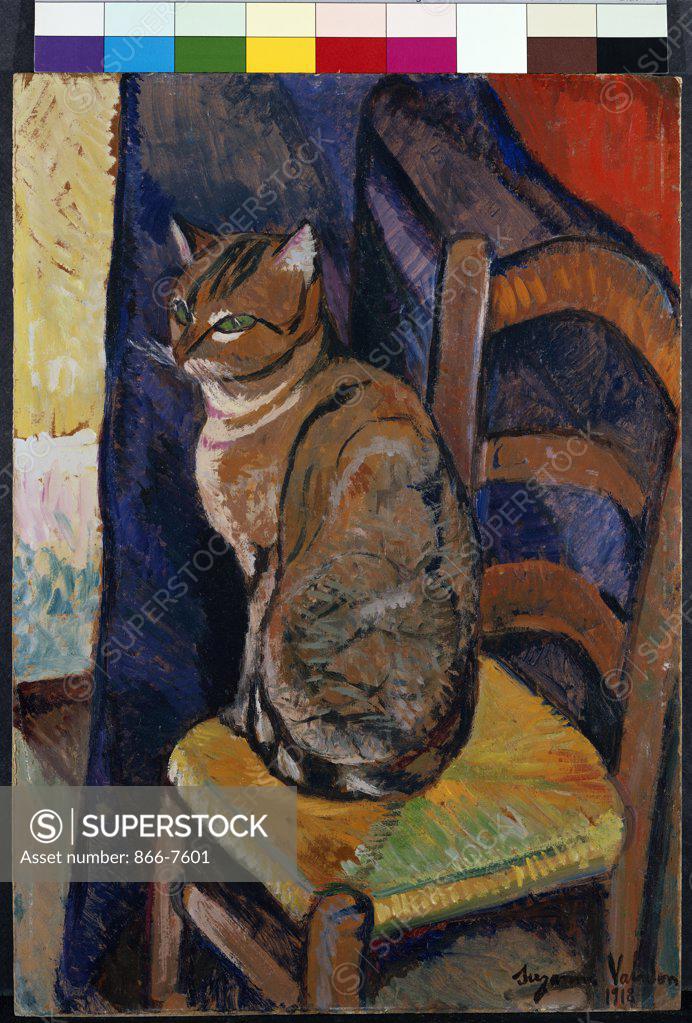 Stock Photo: 866-7601 Study of a cat sitting on a chair. Etude d'un chat, assis sur une chaise. Suzanne Valadon (1867-1938). Oil On Canvas. Catalogue No 1148c