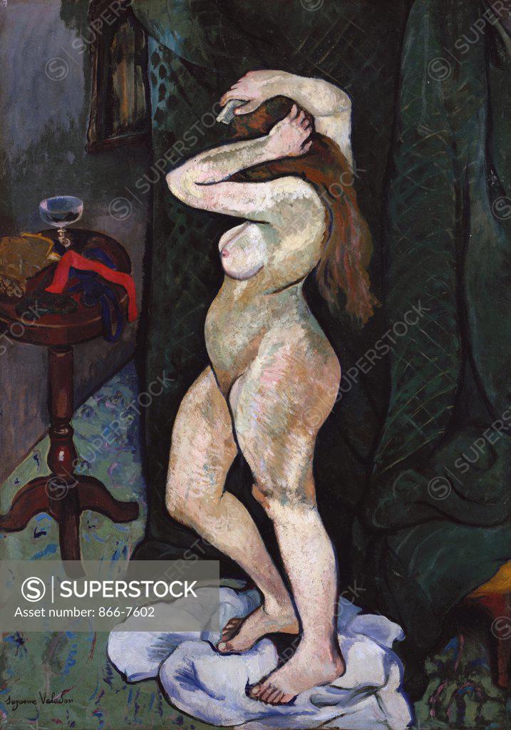 Stock Photo: 866-7602 Nude Brushing Her Hair. Nu Se Coiffant. Suzanne Valadon (1865-1938). Oil On Canvas, Circa, 1916.