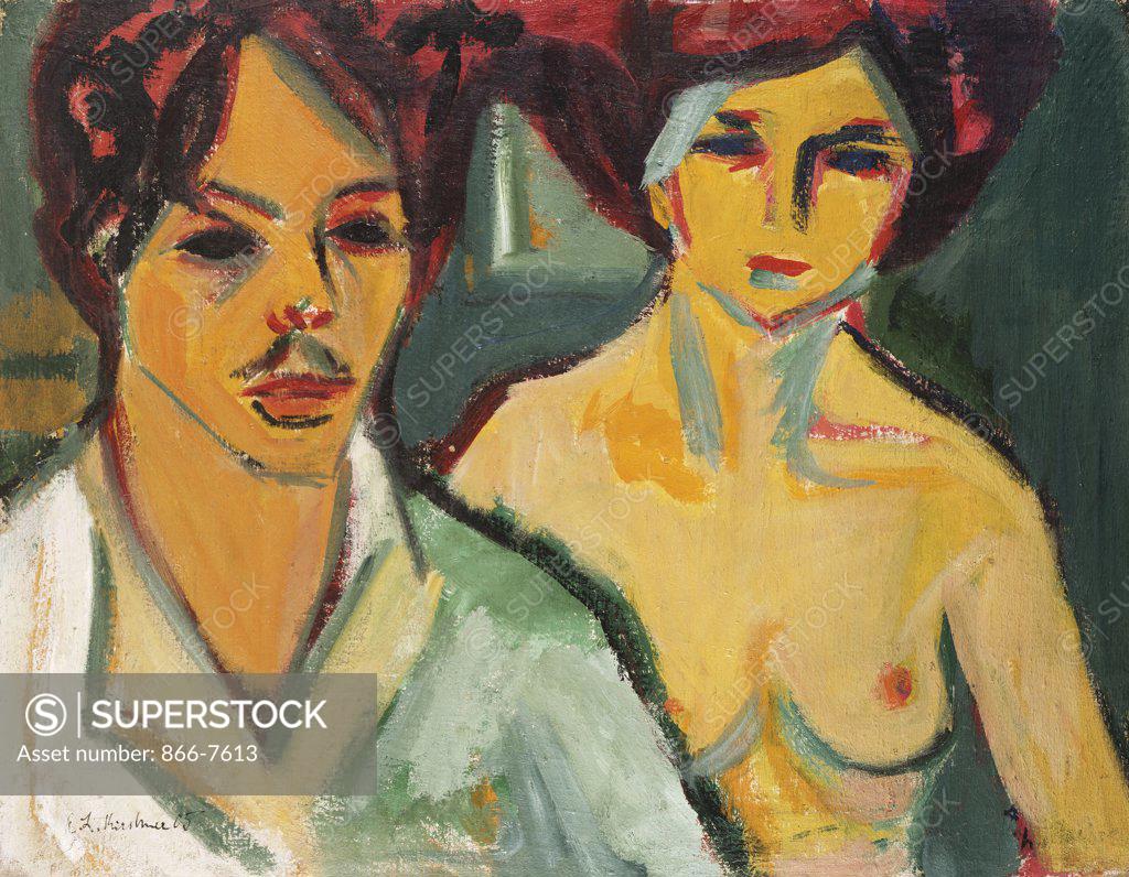 Stock Photo: 866-7613 Self-Portrait With Model. Selbstildnis Mit Modell. Ernst Ludwig Kirchner (1880-1938). Oil On Canvas, 1905.