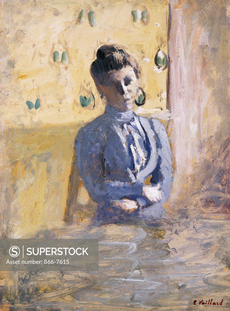 Stock Photo: 866-7615 A Seated Woman In Blue. Femme En Bleu Assise. Edouard Vuillard (1868-1940). Oil On Board Laid Down On Cradled Panel, Circa, 1899.