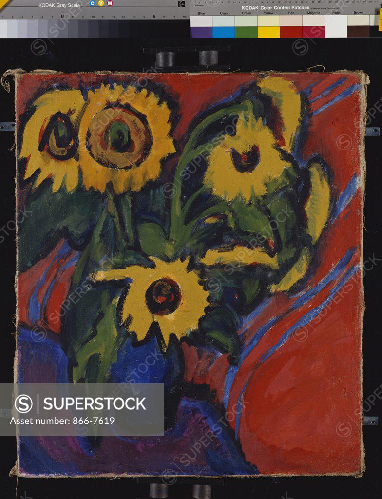 Stock Photo: 866-7619 Sunflowers; Sonnenblumen.  Ernst Ludwig Kirchner (1880-1938). Oil On Canvas, 1909-1918. Catalogue  No. 149c.