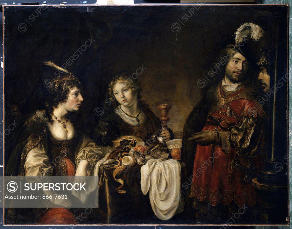 Stock Photo: 866-7631 Laban offering Leah to Jacob(?). Rembrandt Harmensz. van Rijn, (1606-69) (follower of). Circa 1606-1669, oil on canvas, 139 X 179cm.