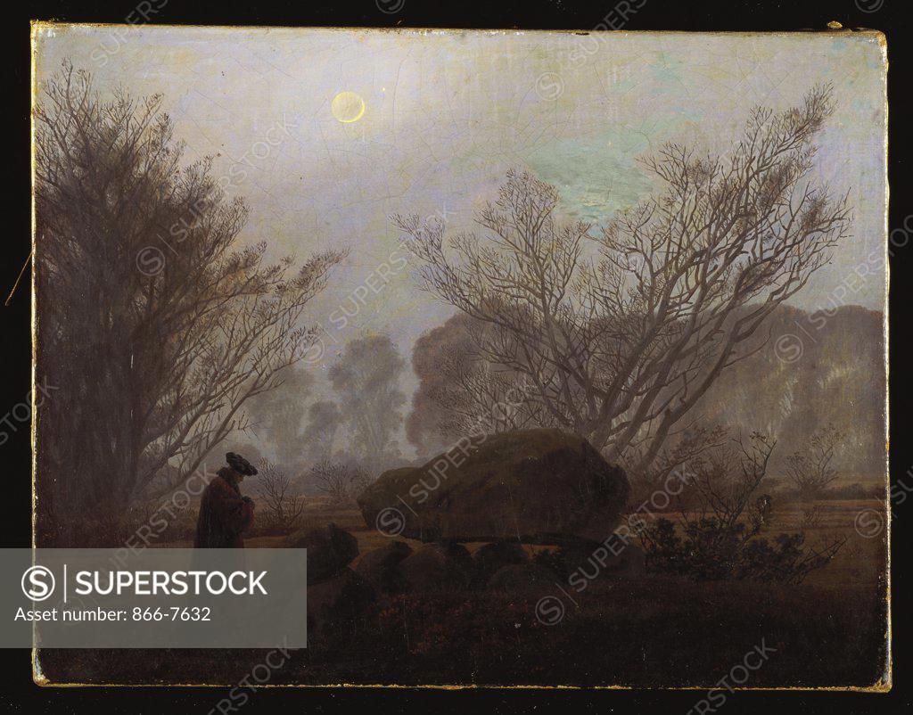 Stock Photo: 866-7632 A Walk in the mountains; Spaziergang in der abenddammerung. Caspar David Friedrich (1774-1840). oil on canvas,  33 X 43cm.