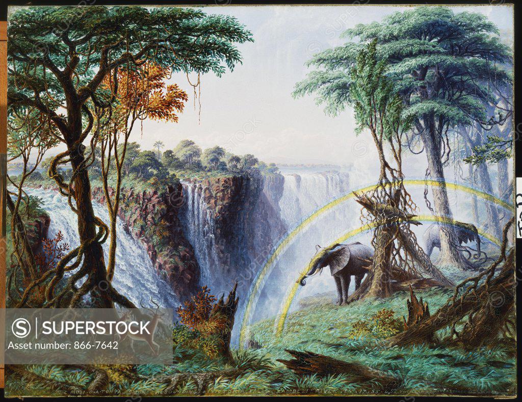 Stock Photo: 866-7642 The Mosi-oa-Tunya (The Smoke that Thunders) or Victoria Falls, Zambesi River. Thomas Baines (1820-1875). Oil on canvas, 50.8 X 66.1cm. Painted In 1874.