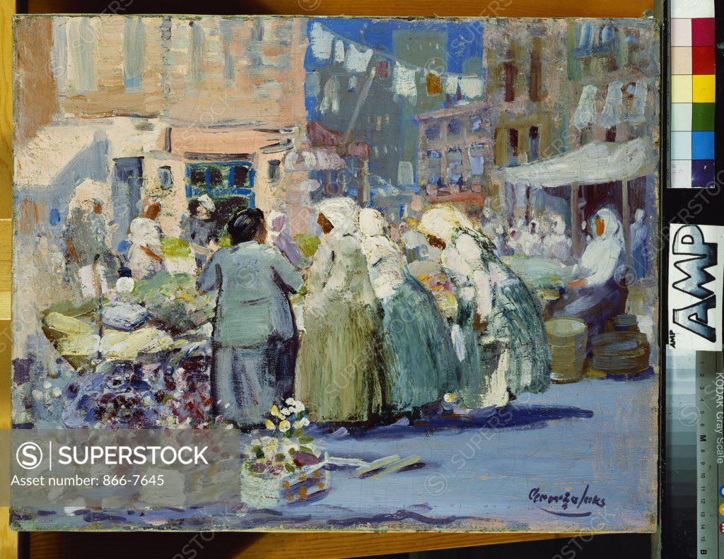 Stock Photo: 866-7645 Spring Morning, Houston and Division Streets, New York. George Benjamin Luks (1867-1933). Oil on canvas, 1922.  41 x 51cm.