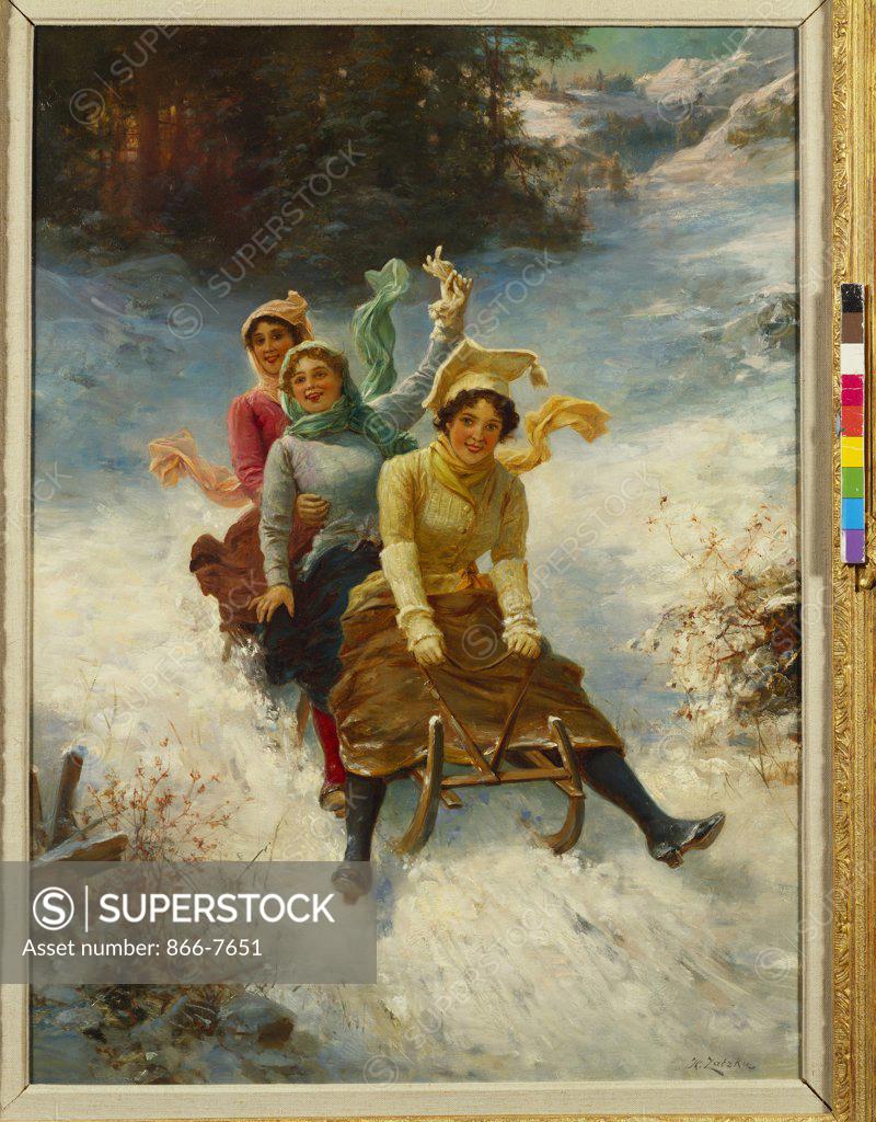 Stock Photo: 866-7651 The Sleigh Ride. Hans Zatzka (1859-1945). Oil on canvas, 78.7 x 58.2cm. Catalogue no. 1650c