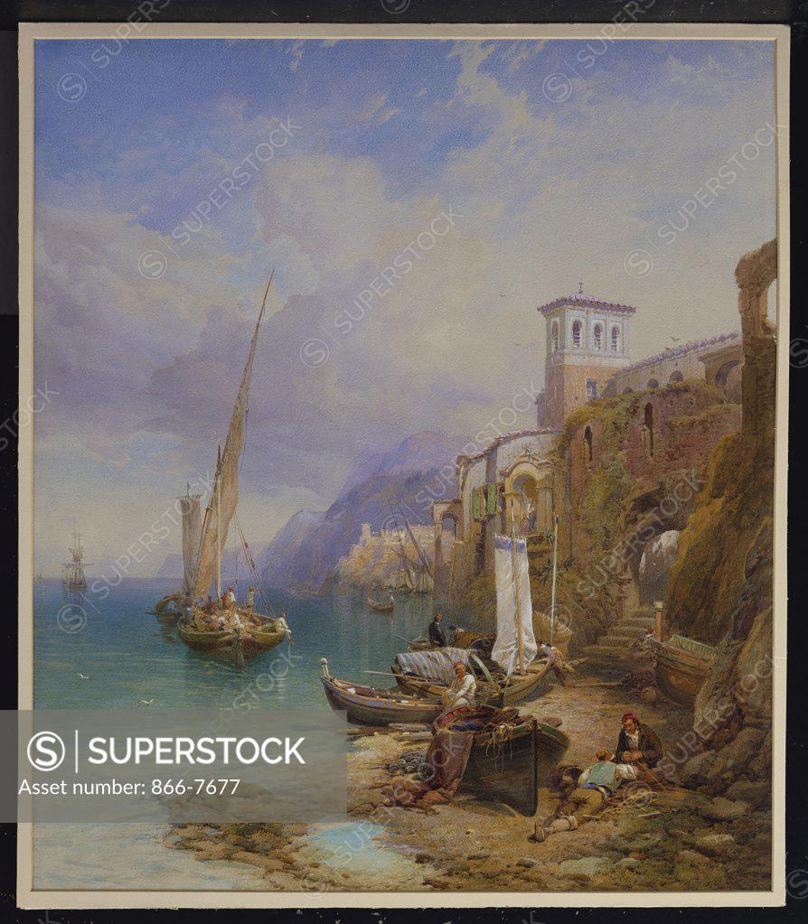 Stock Photo: 866-7677 Ragusa On The Adriatic. Thomas Miles Richardson, Jun. R.S.A. (1813-1890). Dated 1867, Pencil, Pen And Ink And Watercolour Heightened With White, 29 3/4 X 25 3/4in.