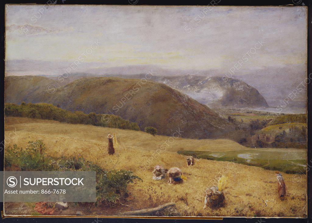 Stock Photo: 866-7678 Gleaners: Coast Of Somerset. John William North, A.R.A. (1842-1924). Dated 1890, Watercolour And Bodycolour, 26 X 37in.