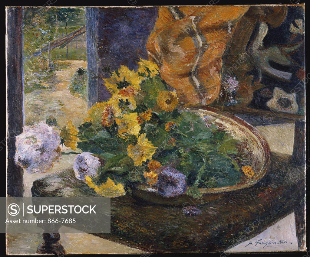 Stock Photo: 866-7685 To Make A Bouquet; Pour Faire Un Bouquet. Paul Gauguin (1848-1903). Dated 1880, Oil On Canvas, 54 X 65.1cm.