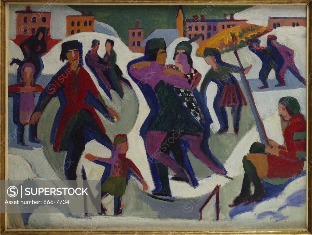 Stock Photo: 866-7734 Ice Skating Rink With Skaters; Eisbahn Mit Schlittschuhlaeufern. Ernst Ludwig Kirchner (1880-1938). Painted In 1925, Oil On Canvas, 90.5 X 120.5cm.
