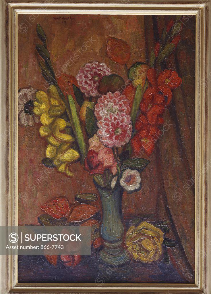 Stock Photo: 866-7743 Flowers in a Green Vase. Mark Gertler (1892-1939). Signed and dated '32, oil on canvas, 30 x 20in.
