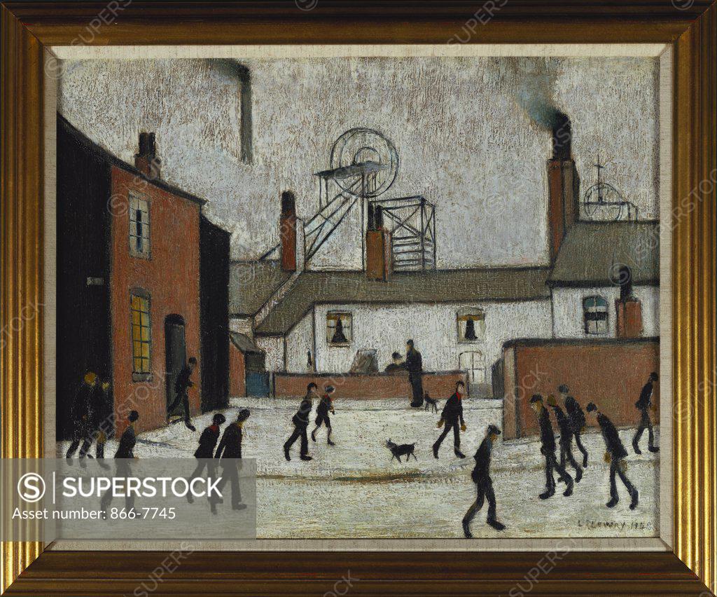 Stock Photo: 866-7745 Millworkers. Laurence Stephen Lowry R.A. (1887-1906). Dated 1948, oil on canvas, 16 1/4 x 20 1/4in.