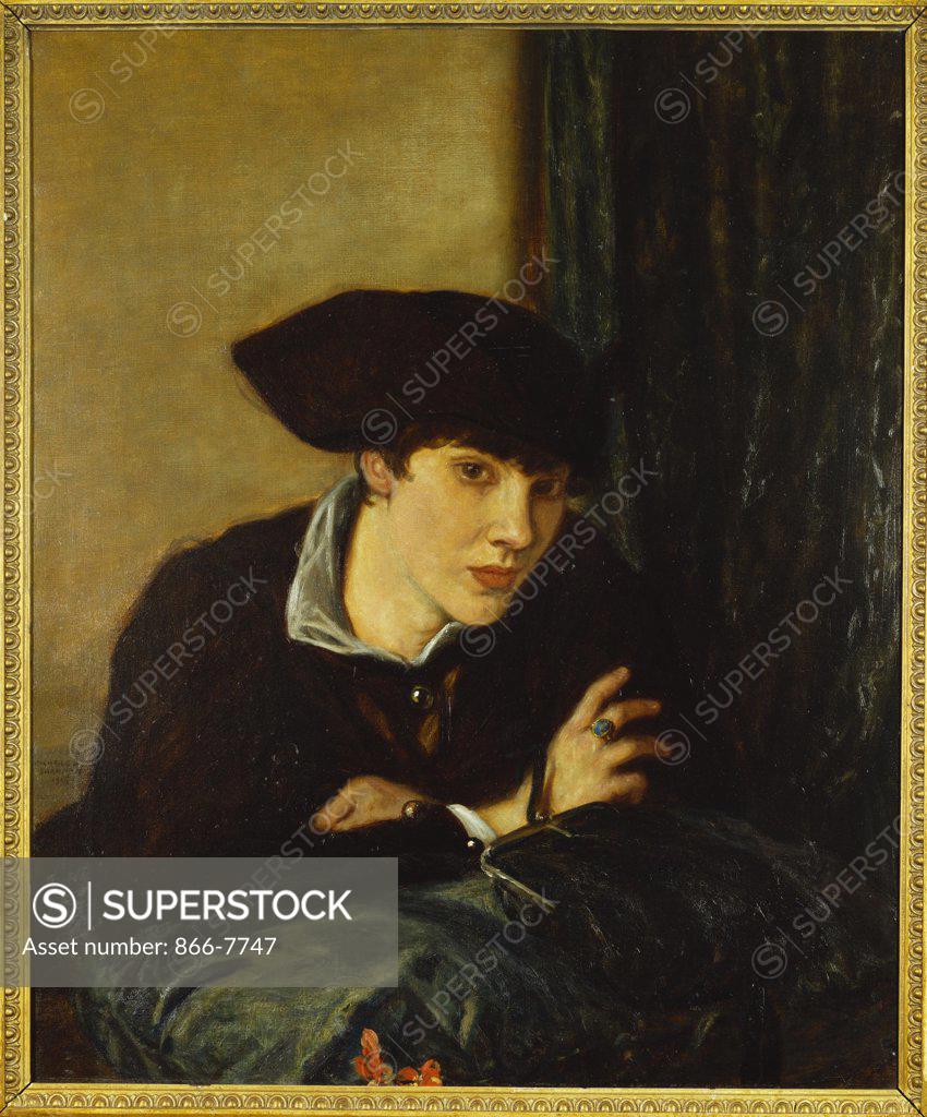 Stock Photo: 866-7747 Portrait of a Girl in a Black Hat. Charles Haslewood Shannon, R.A. (1865-1937). Dated 1915, oil on canvas, 30 x 25in.