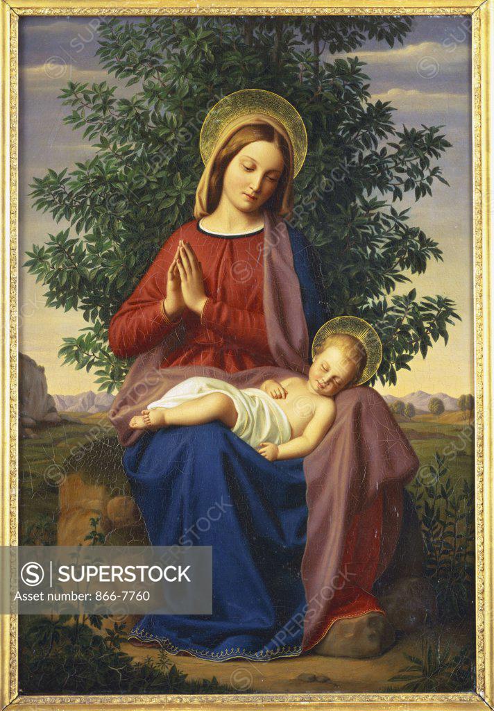 Stock Photo: 866-7760 The Madonna and Child. Julius Schnorr von Carolsfeld (1794-1872). Dated 1885, oil on canvas, 69.2 x 47cm.
