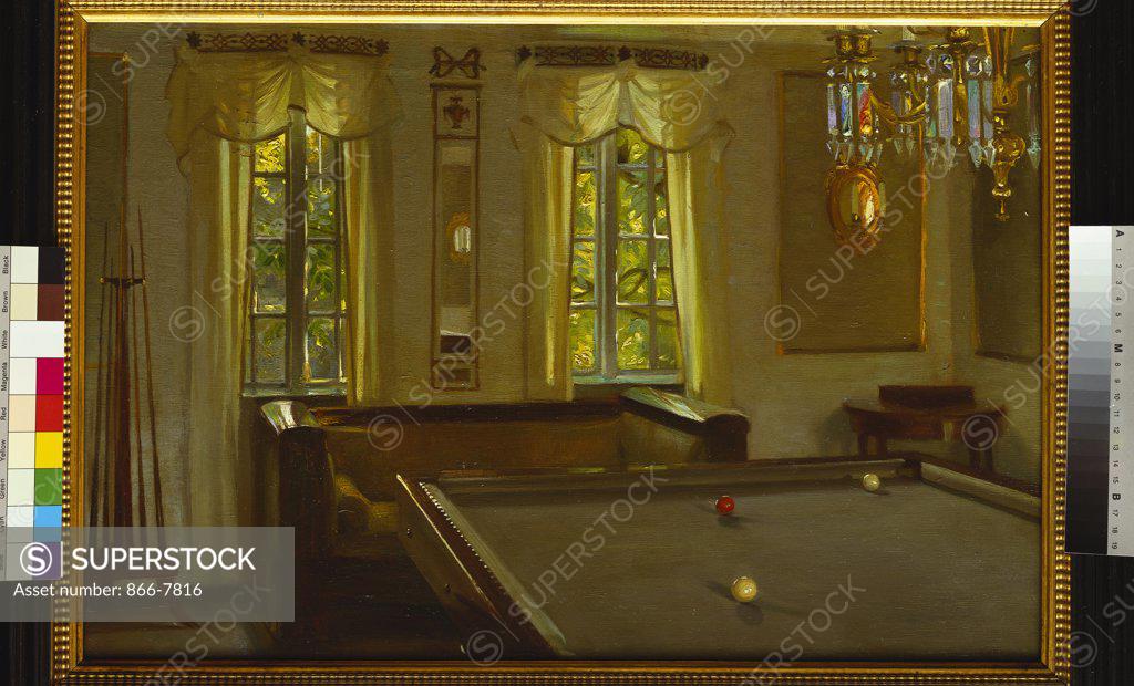 Stock Photo: 866-7816 The Billiard Room. Harald Slott-Moller (1864-1937). Dated 1908, oil on canvas, 41 x 61cm.